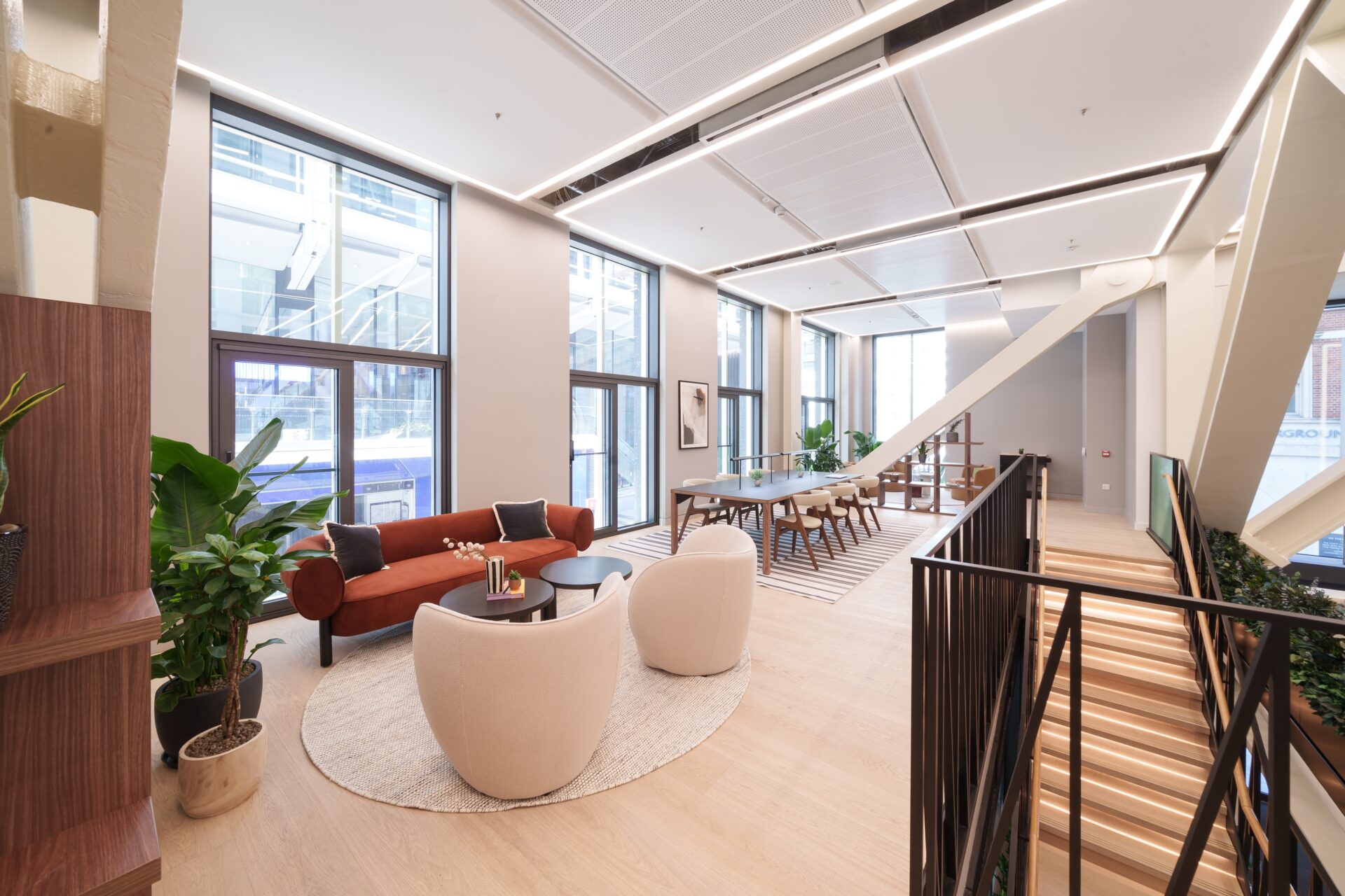 A view of the mezzanine meet & greet lounge